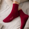 Skarpety Merino damskie Steven z Wełną Merynosów cienkie bordowe