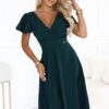 Elegancka rozkloszowana sukienka midi ciemno zielona - obrazek 7