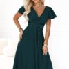 Elegancka rozkloszowana sukienka midi ciemno zielona - obrazek 5