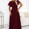 Elegancka Długa suknia z motylkowymi cekinowymi rękawkami bordo - obrazek 4