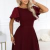 Elegancka Długa suknia z motylkowymi cekinowymi rękawkami bordo - obrazek 2
