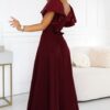 Elegancka Długa suknia z motylkowymi cekinowymi rękawkami bordo - obrazek 5