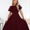 Elegancka Długa suknia z motylkowymi cekinowymi rękawkami bordo