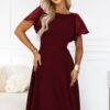 Elegancka Długa suknia z motylkowymi cekinowymi rękawkami bordo - obrazek 6