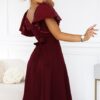 Elegancka Długa suknia z motylkowymi cekinowymi rękawkami bordo - obrazek 7