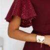 Elegancka Długa suknia z motylkowymi cekinowymi rękawkami bordo - obrazek 3