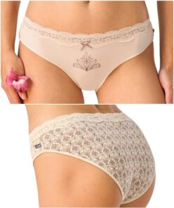 Figi damskie majtki Key pakiet 2 szt. Mini bikini Bawełna ecru beż