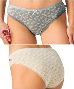 Figi damskie majtki Key pakiet 2 szt. Mini bikini Bawełna ecru szary