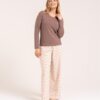 Piżama damska bawełniana z długim rękawem kawowa mocca - obrazek 9