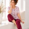 Piżama damska Martel krótki rękaw Rozpinana plamki bordowa