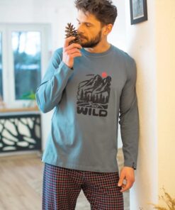 Piżama męska Key długi rękaw 100% bawełniana Wild morska