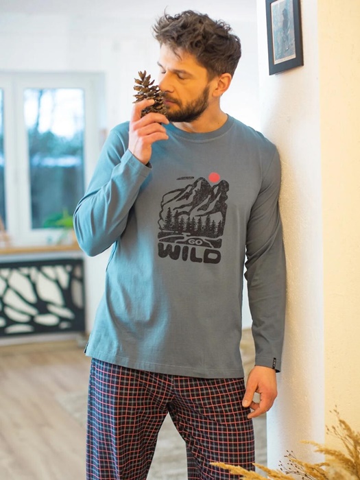 Piżama męska Key długi rękaw 100% bawełniana Wild morska