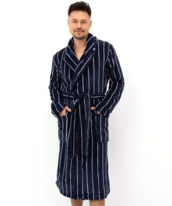 Elegancki Szlafrok męski Sensis ciemny granat w paski