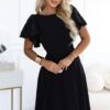 Elegancka Długa suknia z motylkowymi cekinowymi rękawkami czarna - obrazek 7