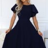 Elegancka Długa suknia z motylkowymi cekinowymi rękawkami granat - obrazek 7