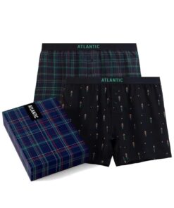 Bokserki Atlantic 2 sztuki eleganckie pudełko luźne zieleń granat