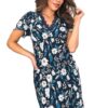 Elegancka Koszula nocna Donna przed kolana krótki rękaw granatowa - obrazek 3